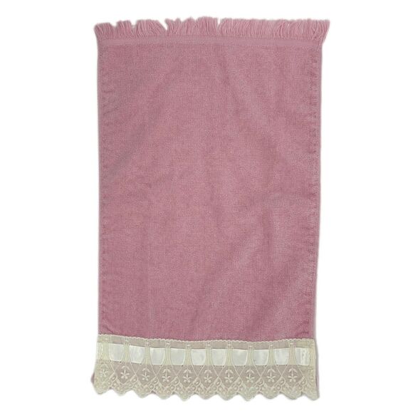Floral Eyelet Lace Pink Avanti Hand Fingertip Towel Velour Vintage Romantic - Picture 4 of 6